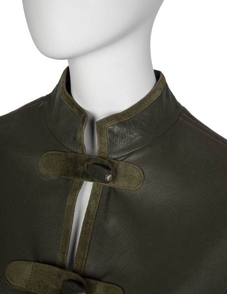 Gucci Vintage 1970s Rare Olive Green Leather and Suede Jacket