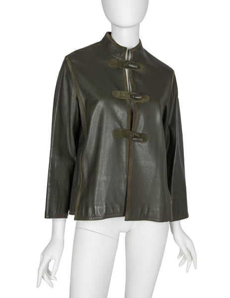 Gucci Vintage 1970s Rare Olive Green Leather and Suede Jacket