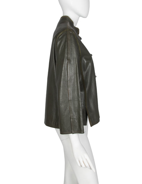 Gucci Vintage 1970s Rare Olive Green Leather and Suede Jacket
