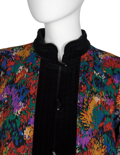 Yves Saint Laurent Vintage AW 1981 Colorful Abstract Print Quilted Cropped Jacket