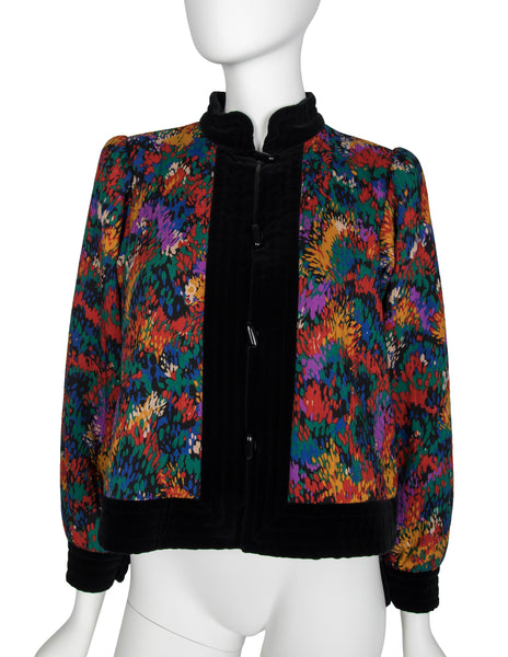 Yves Saint Laurent Vintage AW 1981 Colorful Abstract Print Quilted Cropped Jacket