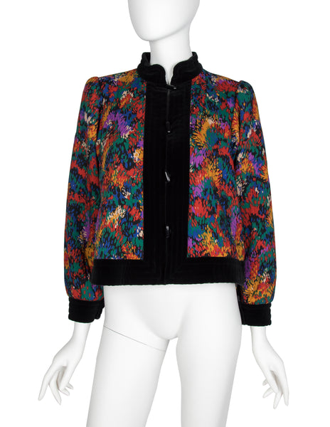 Yves Saint Laurent Vintage AW 1981 Colorful Abstract Print Quilted Cropped Jacket
