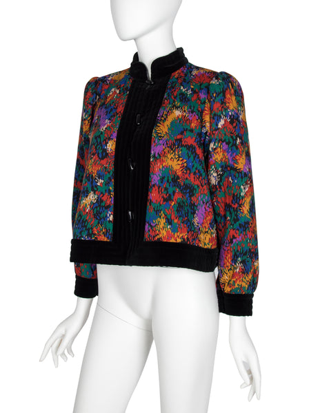 Yves Saint Laurent Vintage AW 1981 Colorful Abstract Print Quilted Cropped Jacket