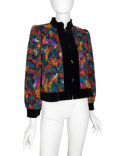 Yves Saint Laurent Vintage AW 1981 Colorful Abstract Print Quilted Cropped Jacket