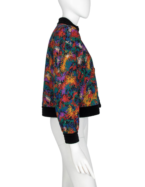 Yves Saint Laurent Vintage AW 1981 Colorful Abstract Print Quilted Cropped Jacket