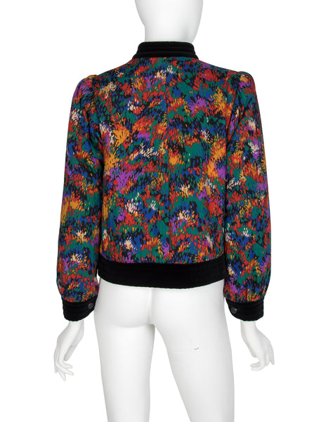 Yves Saint Laurent Vintage AW 1981 Colorful Abstract Print Quilted Cropped Jacket