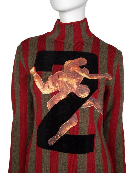 Jean Paul Gaultier Vintage AW 1986 'Russian Constructivist' Collection Wrestler Number 2 Striped Sweater