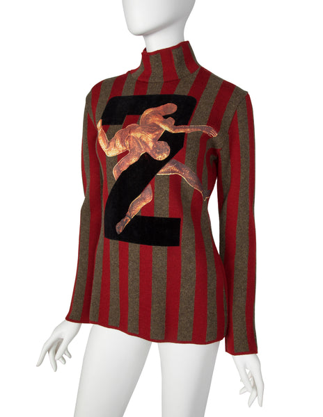 Jean Paul Gaultier Vintage AW 1986 'Russian Constructivist' Collection Wrestler Number 2 Striped Sweater