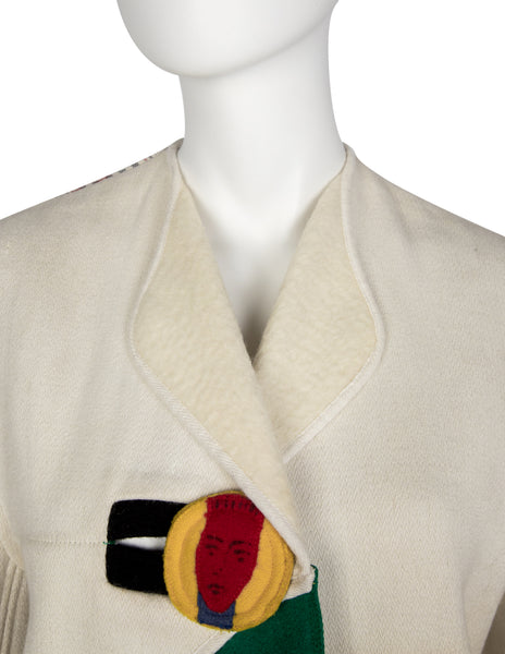 Jean Charles de Castelbajac Vintage AW 1990 Off-White Wool Coat with Handmade Buttons