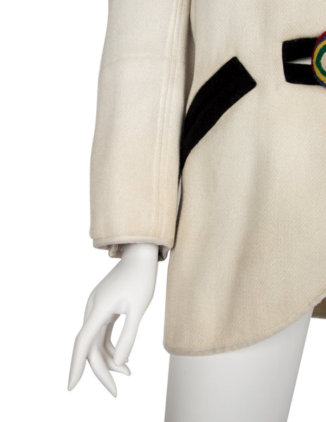 Jean Charles de Castelbajac Vintage AW 1990 Off-White Wool Coat with Handmade Buttons