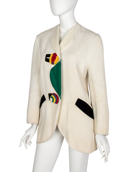 Jean Charles de Castelbajac Vintage AW 1990 Off-White Wool Coat with Handmade Buttons