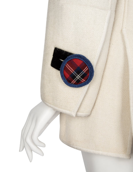 Jean Charles de Castelbajac Vintage AW 1990 Off-White Wool Coat with Handmade Buttons