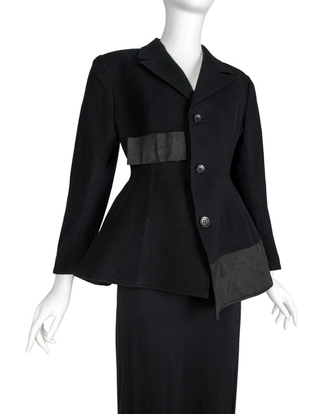 Yohji Yamamoto Vintage AW 1988 Rare Black and Grey Wool Hourglass Bar Jacket