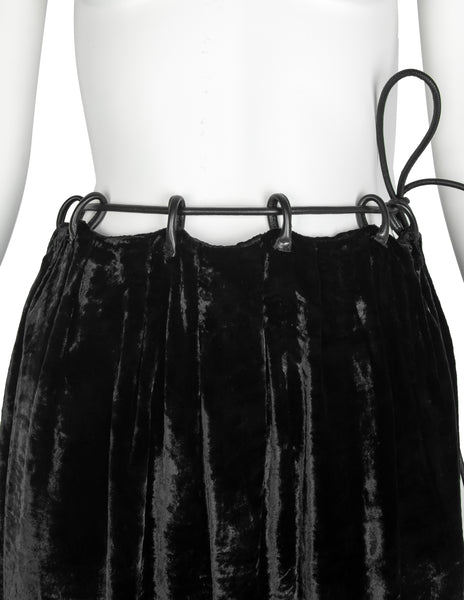 Gucci Vintage AW 1999 by Tom Ford Crushed Velvet Leather Drawstring Skirt
