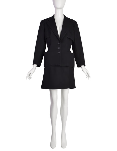 Azzedine Alaia Vintage 1980s Black Ribbed Jacket and Skirt Suit