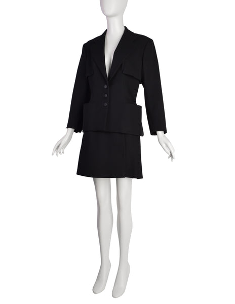 Azzedine Alaia Vintage 1980s Black Ribbed Jacket and Skirt Suit
