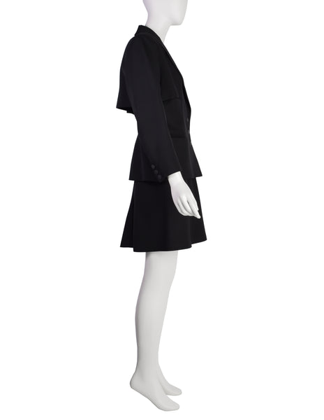 Azzedine Alaia Vintage 1980s Black Ribbed Jacket and Skirt Suit