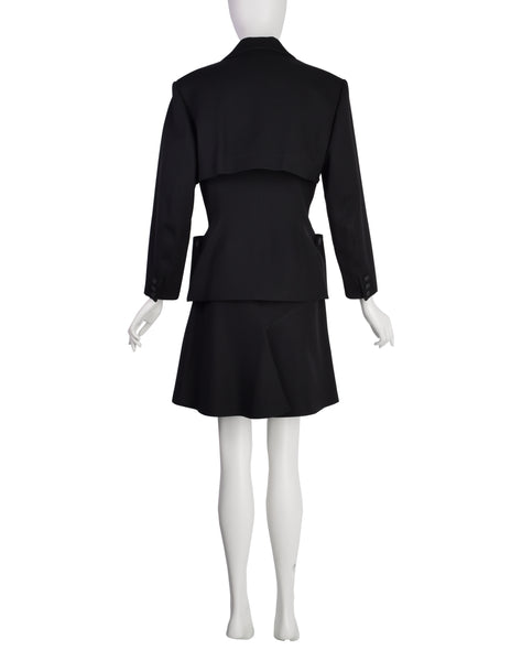 Azzedine Alaia Vintage 1980s Black Ribbed Jacket and Skirt Suit