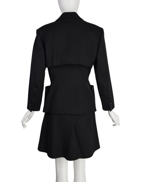 Azzedine Alaia Vintage 1980s Black Ribbed Jacket and Skirt Suit