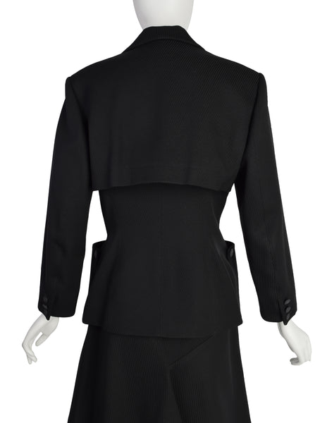 Azzedine Alaia Vintage 1980s Black Ribbed Jacket and Skirt Suit