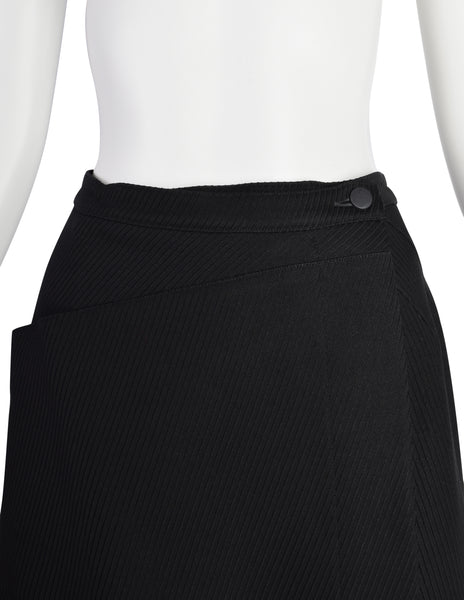 Azzedine Alaia Vintage 1980s Black Ribbed Jacket and Skirt Suit