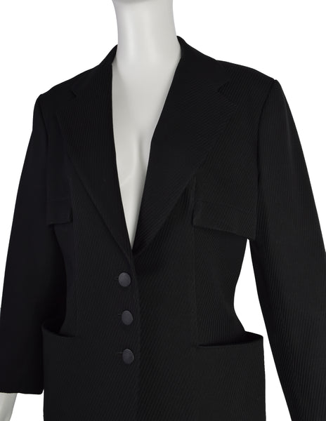 Azzedine Alaia Vintage 1980s Black Ribbed Jacket and Skirt Suit