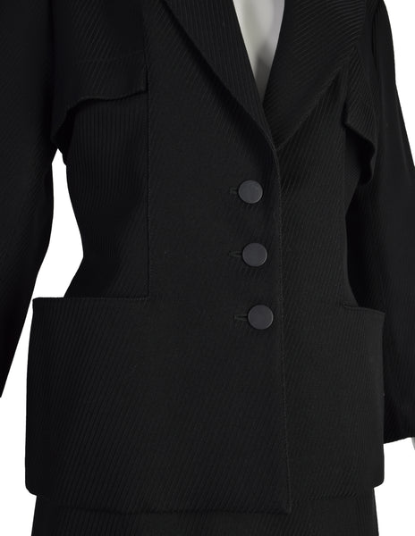 Azzedine Alaia Vintage 1980s Black Ribbed Jacket and Skirt Suit