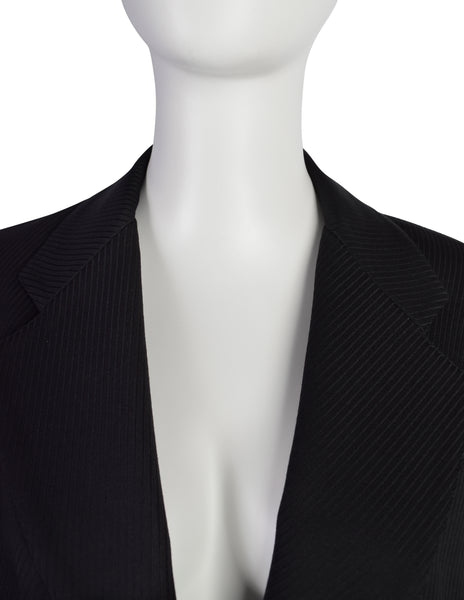 Azzedine Alaia Vintage 1980s Black Ribbed Jacket and Skirt Suit