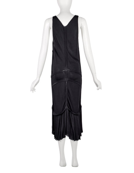 Azzedine Alaia Vintage SS 1988 Black Paneled Plunging Drop Waist Dress
