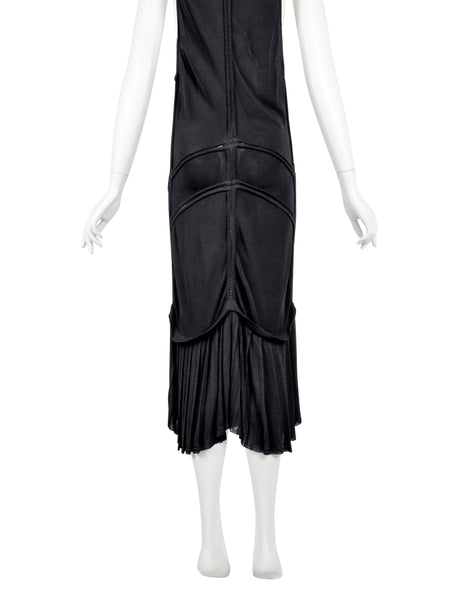 Azzedine Alaia Vintage SS 1988 Black Paneled Plunging Drop Waist Dress