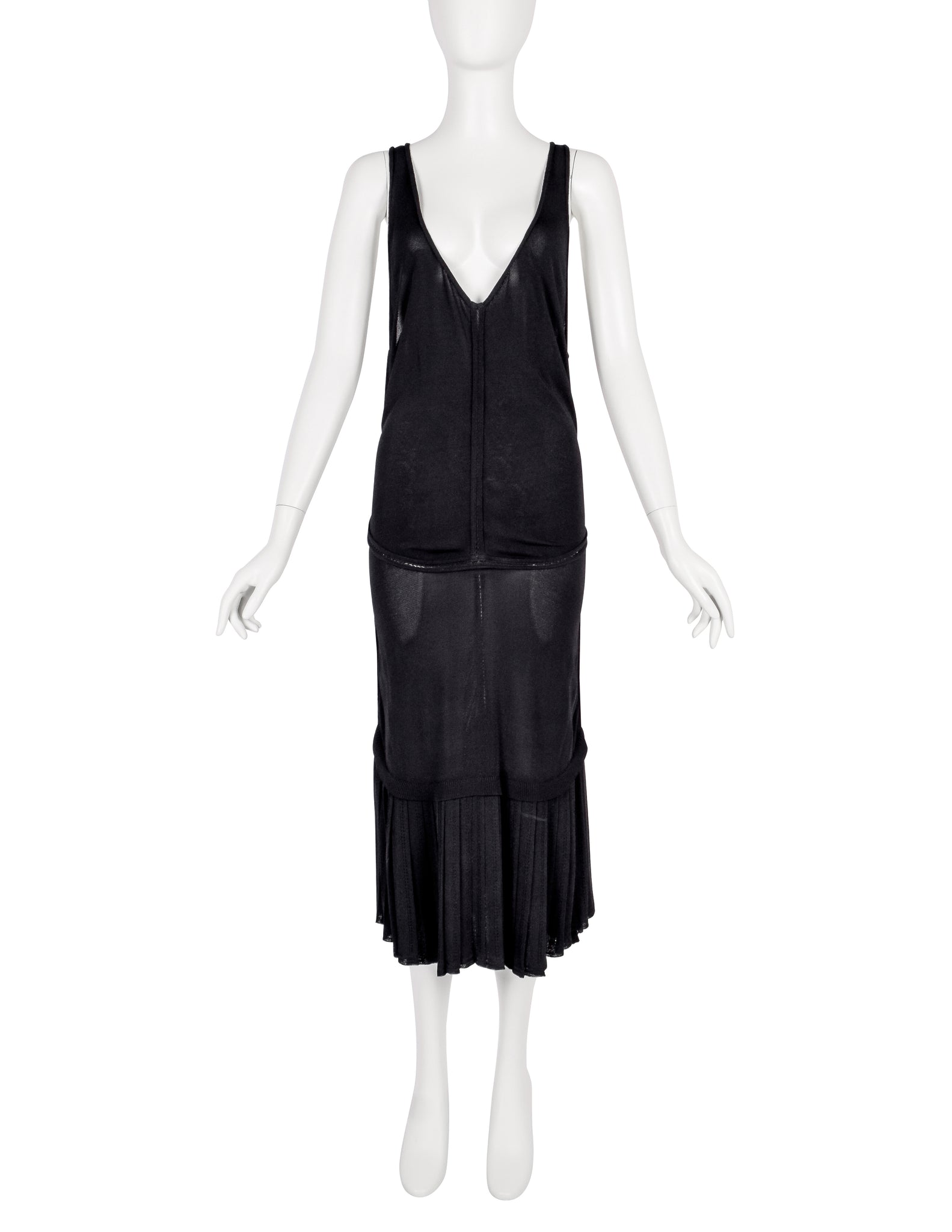 Azzedine Alaia Vintage SS 1988 Black Paneled Plunging Drop Waist Dress