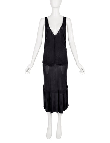 Azzedine Alaia Vintage SS 1988 Black Paneled Plunging Drop Waist Dress