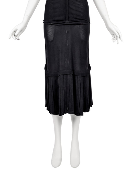 Azzedine Alaia Vintage SS 1988 Black Paneled Plunging Drop Waist Dress