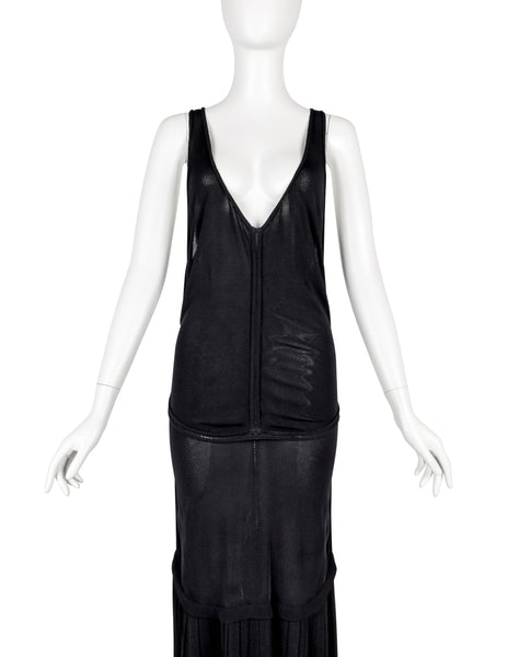Azzedine Alaia Vintage SS 1988 Black Paneled Plunging Drop Waist Dress