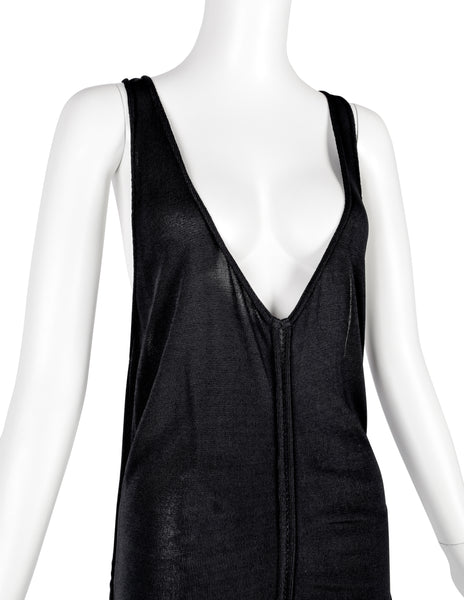 Azzedine Alaia Vintage SS 1988 Black Paneled Plunging Drop Waist Dress