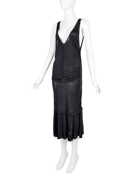 Azzedine Alaia Vintage SS 1988 Black Paneled Plunging Drop Waist Dress