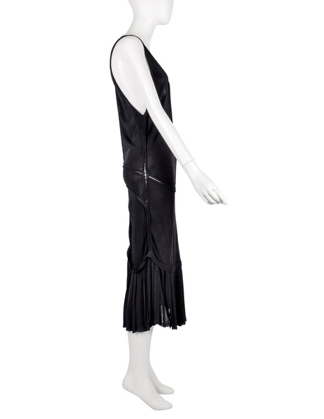 Azzedine Alaia Vintage SS 1988 Black Paneled Plunging Drop Waist Dress