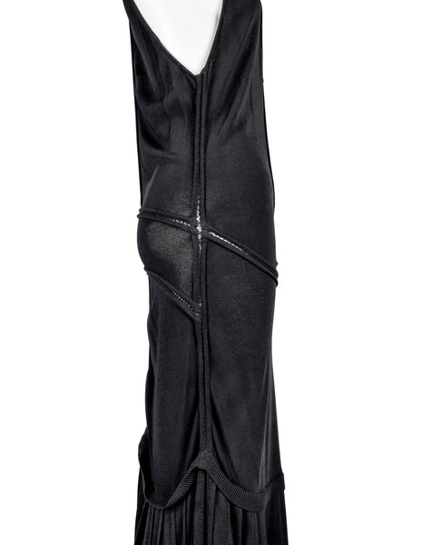 Azzedine Alaia Vintage SS 1988 Black Paneled Plunging Drop Waist Dress