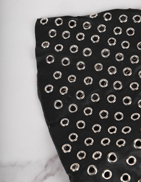 Azzedine Alaia Vintage 1980s Black Leather Eyelet Grommet Gauntlet Gloves