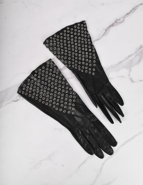 Azzedine Alaia Vintage 1980s Black Leather Eyelet Grommet