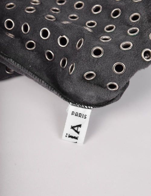 Azzedine Alaia Vintage 1980s Black Leather Eyelet Grommet Gauntlet