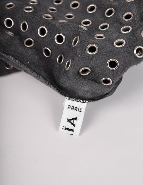 Azzedine Alaia Vintage 1980s Black Leather Eyelet Grommet Gauntlet Gloves