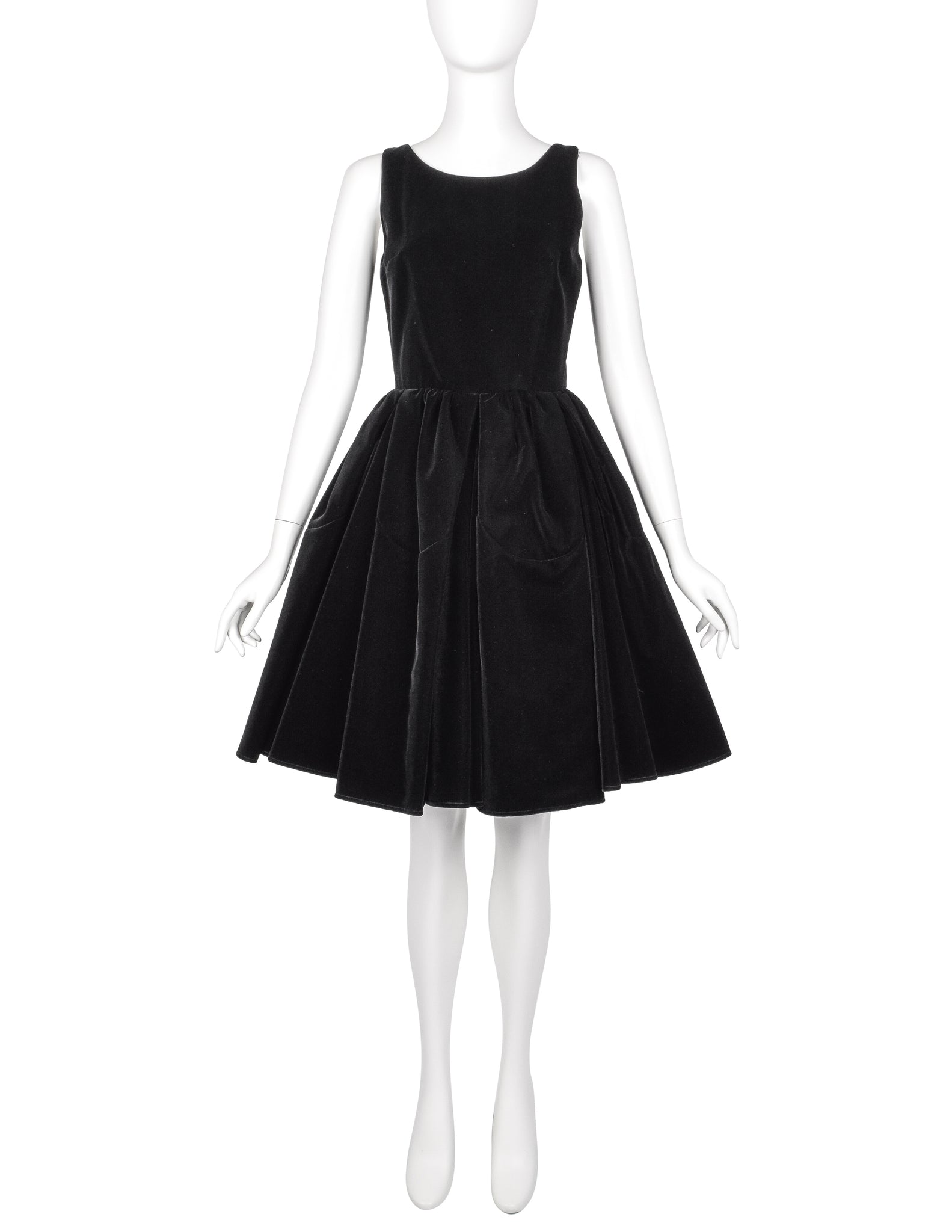 Azzedine Alaia Vintage Black Velvet Fit and Flare Full Skirt Dress