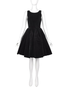 Azzedine Alaia Vintage Black Velvet Fit and Flare Full Skirt Dress