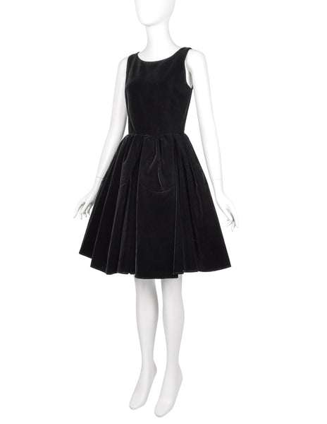 Azzedine Alaia Vintage Black Velvet Fit and Flare Full Skirt Dress