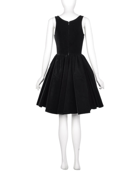 Azzedine Alaia Vintage Black Velvet Fit and Flare Full Skirt Dress