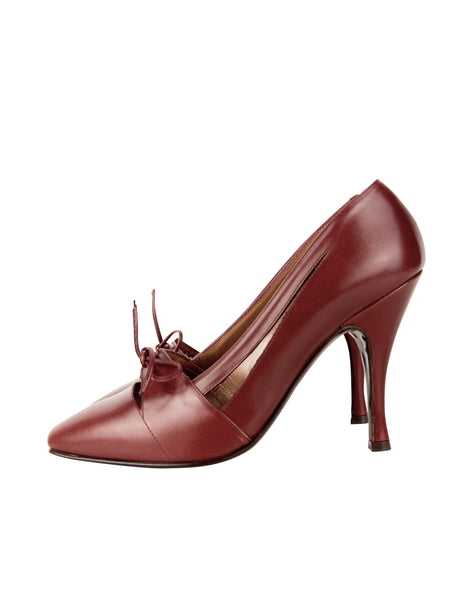 Azzedine Alaia Vintage SS 1987 Rare Burgundy Leather Cutout Heels