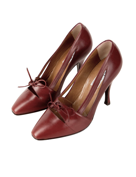Azzedine Alaia Vintage SS 1987 Rare Burgundy Leather Cutout Heels