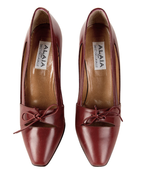 Azzedine Alaia Vintage SS 1987 Rare Burgundy Leather Cutout Heels