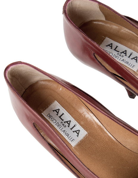 Azzedine Alaia Vintage SS 1987 Rare Burgundy Leather Cutout Heels